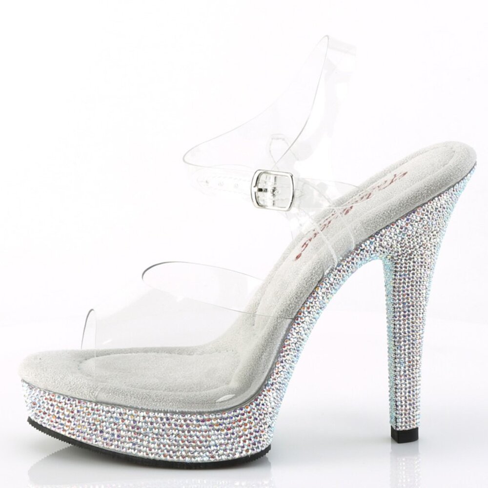 Rhinestone Clear Platform Heels | Women's Ankle Strap Sandal